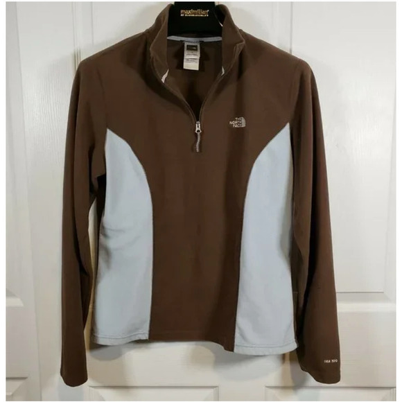 The North Face TKA 100 Fleece 1/4-Zip Pullover Brown/Blue UPF 50 - Women’s Large - Picture 3 of 13